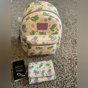 Loungefly Disney Tangled Rapunzel & Pascal Flowers AOP Mini Backpack & Wallet